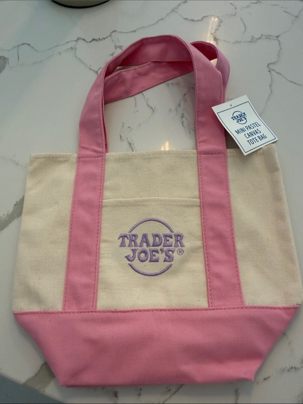 Trader Joe’s mini tote Canvas Colorblock Tote Bag - Pink